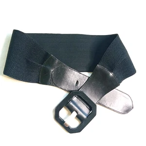 Marta Ponti Portugal Wide Waist Belt M Leather + Stretch Fabric Geometric Buckle - Picture 1 of 11