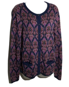Cárdigan suéter Lands End estampado damasco para mujer pequeño algodón botones bolsillos delanteros - Imagen 1 de 12
