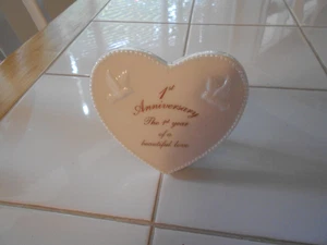 first anniversary russ heart shaped porcelain stand up plaque vg++ - Picture 1 of 4