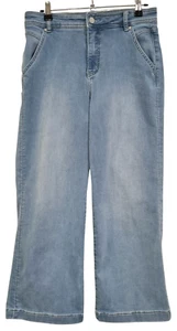 JUST JEANS Amaze Knit Denim Blue Wide Leg High Rise Crop Jeans Pants - Size 8 - Picture 1 of 11