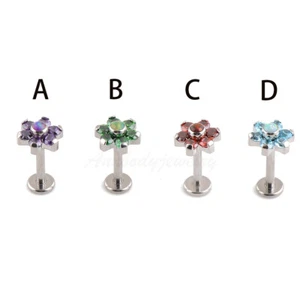 16g G23 Titanium FLOWER Cartilage Tragus Labret Forward Helix Ear Earring Stud - Picture 1 of 7