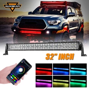 AUXBEAM 32" inch LED Work Light Bar RGB Combo Pods bluetooth for Jeep Wrangler - Picture 1 of 12
