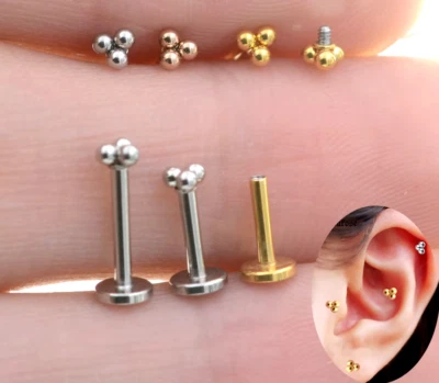 Pendientes de cartílago de hélice tragus pernos labiales piercing labret de circón de titanio 16G Foto 1 de 4