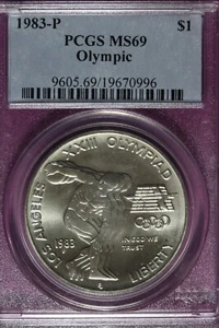 1983 P- PCGS MS69 OLYMPIC ONE DOLLAR #B48085 - Picture 1 of 2