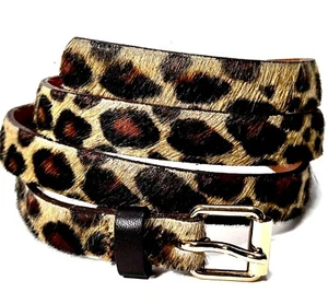 New Maison Boinet Belt Leopard Print Skinny Gold Buckle Calf Hair WAIST: 29”-33” - Picture 1 of 12