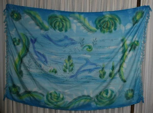 Scarf Sarong Wrap Swimsuit Cover-Up Ocean Dolphin Beach Print Womens Large - Picture 1 of 9