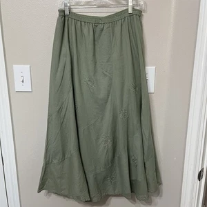Metro Girl Women’s Long Skirt Sz Large Green Embroidery Boho Lined Cotton - Picture 1 of 5