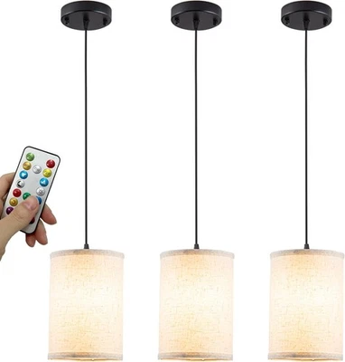 Battery Operated Pendant Light with Remote,Fabric Lights Kitchen Gold  - Image 1 of 4