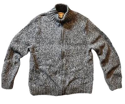 Cárdigan grueso tejido blanco y negro acogedor suéter Ruff Hewn XL con cremallera completa para mujer Foto 1 de 4