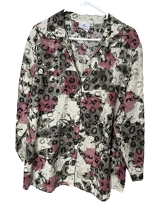 Lo último Camisa Top Algodón Marc Ware XL 100% Lino Botón Rosa Tostado Floral Lagenlook - Imagen 1 de 11