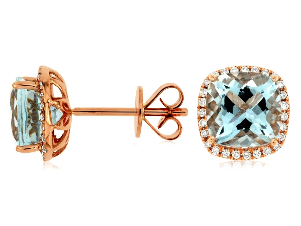 Aretes de oro rosa de 14 k con detalles de aguamarina y diamantes de 3,8 quilates Foto 1 de 1