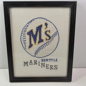 Vintage Seattle Mariners Cross Stitch Needlepoint Framed MLB Baseball Picture. - Picture 1 of 4