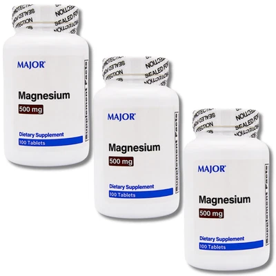 Magnesio 500 mg - 100 Comprimidos | Mayor - Sin Gluten (12-2026) - Paquete de 3 Foto 1 de 4
