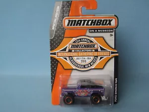 Matchbox Ford Bronco 4x4 MC Gathering Concesionario Modelo 2015 EE. UU. Púrpura 65 mm - Imagen 1 de 1