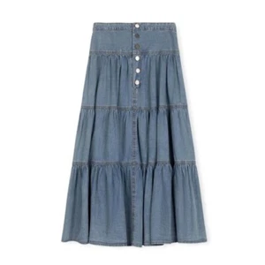 Maxi Falda CABANA Junior Niñas Talla 22 Azul Denim 100% Algodón En Niveles - Imagen 1 de 7