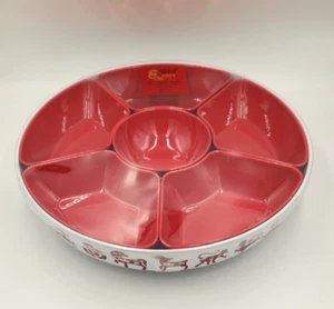2025 YEAR OF THE SNAKE DIVIDED SERVING TRAY-SPINNING LAZY SUSAN - RED & WHITE - Picture 1 of 10