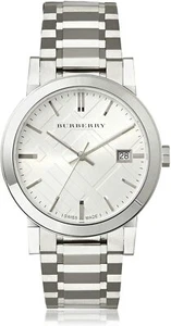 Burberry BU9000 The City Large Check Silver Tone Mens Swiss Made Dress Watch - Picture 1 of 2