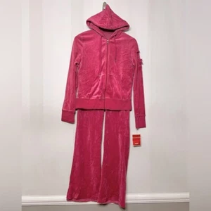 Mossimo Velvet Track Suit Y2K Juniors M L Pink Flare Pants Full Zip Hoodie NWT - Picture 1 of 15