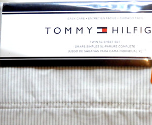 TOMMY HILFIGER GRAY WHITE Ticking Stripe College TWIN XL SHEET SET (pinstripes)