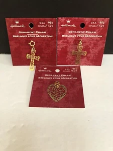 Vintage 3 Hallmark Pendant Charms Ornaments Cross Heart Brass Gold Tone New - Picture 1 of 5