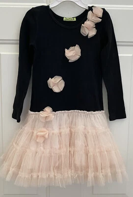 Little Mass Girls Sz 6 Dress Black & Peach Tulle Mock Skirt - Image 1 of 4