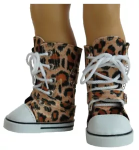 CLOSEOUT! Leopard Print Knee High Tops Sneaker Boots fit American Girl Size Doll - Picture 1 of 5