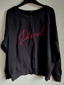 Womens Diesel Sweater Size M Black Burgundy Embroidered Logo - Picture 1 of 7