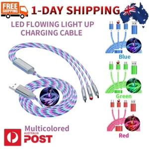 3 in 1 Led Light Up Charger Charging Cable For iOS Phone Android USB Type C Cord - Picture 1 of 13