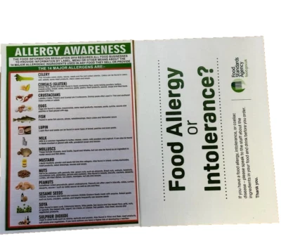 14 Food Allergens A4 Sign Poster Laminated x 1 Safer Food Better Business 2025
