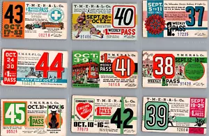 1937 - 9 Milwaukee Electric Railway Weekly Transport Passes Football RARE - Picture 1 of 3