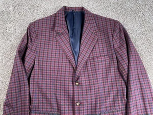 VTG GAP Wool 3 Button Blazer Men's Medium Red Green Blue Plaid Check Preppy - Picture 1 of 17