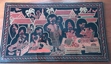 Incredible Antique Burmese Engraved Lacquer Panel 30” x 18” Palace Scene