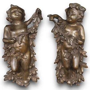 COPPIA DI SCULTURE LIBERTY ANGELI PUTTI CHERUBINI IN BRONZO FINE XIX SEC - Foto 1 di 13