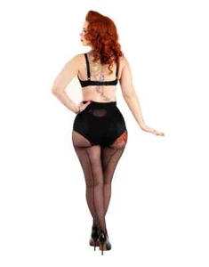 Pamela Mann - Jive Seamed Vintage 40s Black Tights - One Size - Picture 1 of 14