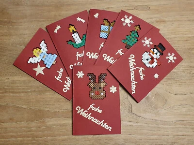 DiY Weihnachtskarten - Sechs Bügelperlenkarten rot/gold incl. Steckplatte - Bild 1 von 4