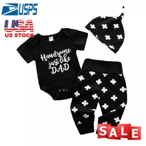 Newborn Kid Baby Boy 3Pcs Clothes Jumpsuit Romper Bodysuit Pants Hat Outfits Set - Picture 1 of 8