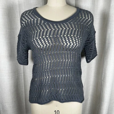 James Perse Blue Grey Size 2 Cashmere Wool Open Weave Sweater Short Sleeve - Image 1 of 4