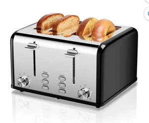 Keenstone 4-Slice Retro Toaster Stainless Steel w/ Bagel, Reheat & 6 Shades - Picture 1 of 6