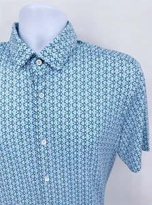 Mizzen & Main Men's Medium Stretch Button Down Shirt Trim Fit Blue Geometric - Picture 1 of 6
