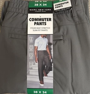 Marc New York Men’s Commuter Slim Fit 4 Way Stretch Pants, Gray, Size 38X 34 New - Picture 1 of 3