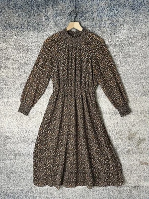 Vestido Madewell Para Mujer Pequeño Negro Floral Cintura Ajustada Manga Larga Midi Boho Foto 1 de 4