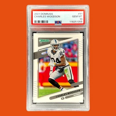 Panini Donruss Charles Woodson Hof Pop 2021 1 PSA 10 gemas como nuevo Oakland Raiders Foto 1 de 2