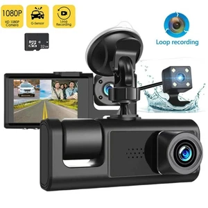 Auto Dashcam Front Innen Rück Kamera 1080P Nachtsicht mit 32GB SD-Speicherkarte - Bild 1 von 7