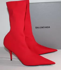 NWB Balenciaga Knife Bootie Stretch Spandex Bright Red Heels Boots 39.5 - Picture 1 of 6