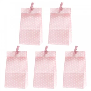 5 Papiertüten rosa Punkte inkl. 5 Dekoklammern H 18 cm - 6 x 9 cm Geschenktüten - Bild 1 von 5