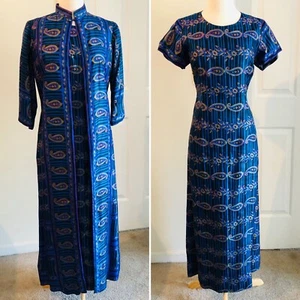 Stunning Handmade Silk Formal Evening Dress Jacket 4/6 S Maxi BluePurple Wedding - Picture 1 of 12