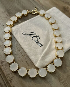 J Crew Translucent Stone Glass Faceted White Crystal Dot Gold Necklace NEW
