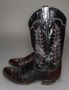 Vintage Tony Lama Cowboy Boots Men’s 9 D Two Tone Oxblood/Black - Picture 1 of 19