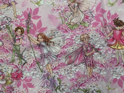 Flower Fairies Petal Fairy Allover Pink Michael Miller Fabric 1 YD - Image 1 of 4