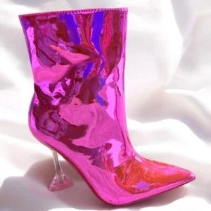 Size 6.……..PINK KISS…..Pink Heart Iridescent Heeled Boots. New - Picture 1 of 4